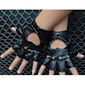 Miniatyrbild 3 av 5: Punk Fingerless Danshandske för kvinnor, Jazz Style Glove, Pu Läder