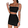Pikkukuva 1 / 5: Naisten 2-osainen asusetti Rypytetty Cami Crop Top Bodycon Hame Mini Club Mekko