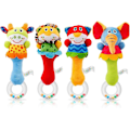 Miniatyrbild 1 av 5: Mjuk Babyskallra Sensorisk Leksak - 4-Pack Nyfödd Plysch Skallra Djurgrepp Set