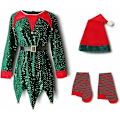 Miniatyrbild 1 av 5: Jultomten Klänning För Flickor Pojkar Elf Cosplay Nyår Glänsande Paljett Grön Röda Kläder Xmas Strumpor Hatt 2023 2 kids 100cm