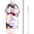 Miniatyrbilde 1 av 5: Bubble Tea Kopp, 560ml Gjenbrukbar Drikkekopp Med Lokk Og Sugerør For Smoothies, Milkshakes Og Juice, Flott For Hjem Og Kontor (lilla).