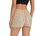 Miniatyrbild 2 av 5: Paljettshorts för damer, hög elastisk midja, raka ben, enfärgade glittershorts för fest