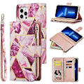 Miniatyrbillede 1 af 5: Wallet Case til iPhone 16 Pro Max, PU Læder Etui Magnetisk Lukning Håndtaske Lynlåslomme Etui Støtteben Kort Slots med Håndrem Marple Flip Etui f