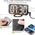 Miniatyrbild 3 av 5: Digital Väckarklocka, LED Spegel Väckarklocka Digital Sängklocka Modern LED Morgonväckarklocka med 2 USB-portar, Justerbar Ljusstyrka, Svart