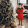 Miniatyrbild 4 av 5: Jultomten Klänning För Flickor Pojkar Elf Cosplay Nyår Glänsande Paljett Grön Röda Kläder Xmas Strumpor Hatt 2023 2 kids 140cm