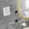 Miniatyrbillede 3 af 5: Håndklædeholder 40 cm, Akryl Klar Håndklædestang med Rustfri Stål Base, Lucite Håndklædeholder til Badeværelsesvæg (Sort), Håndklædeholder toilet håndklædestang