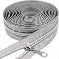 Miniatyrbillede 2 af 5: Sølvfarvede metalliske nylon lynlåse på metermål, bulk spole lynlås rulle 10 yards med 25 stk trækstropper til DIY syning håndværkstasker (grå)-jie
