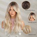 Miniatyrbilde 3 av 5: Lang bølgete gradient blond parykk for kvinner