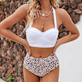 Miniatyrbild 2 av 3: Kvinnors sommarsemester strandbikini set sexig bh topp hög midja trosor baddräkt badkläder baddräkt A XL
