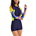 Miniatyrbild 4 av 5: Dam badkläder i ett stycke långärmad rashguard dam våtdräkt atletisk baddräkt surfing dykning dragkedja fram badkläder baddräkt Xd1 Navy 1516 XL