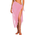 Pikkukuva 1 / 5: Naisten pitkä ja lyhyt sarong uimapukukangas kesäranta bikinit kääre läpikuultava lyhyt hame huivi uima-asukangas Pink-Long One Size