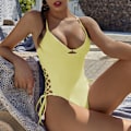 Miniatyrbild 5 av 5: Push Up Badkläder Dam En Delig Baddräkt Kvinnlig Solid Monokini Bandage Baddräkter Sexig Baddräkt Simning Strandkläder Monokini Blue S