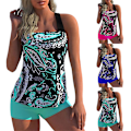 Miniatyrbild 4 av 4: Kvinnors blommiga baddräkt tankini set bikini topp pojkar shorts baddräkt strandkläder badkläder plus size Green 5XL