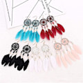 Miniatyrbillede 4 af 4: Kvinde Øreringe Knap Øreringe Stilfuld Enkelhed Fjer Øreringe Lang Hånd Flettet Kvast Øreringe Retro Boho Dream Catcher Design (farve: Pin