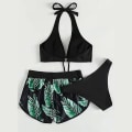 Miniatyrbillede 3 af 4: Damer Damer Blomstermønstret Halter Hals Kit Badetøj Badetøj Shorts Thong Swim Beach Set Green M