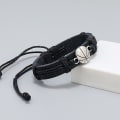 Miniatyrbillede 4 af 4: Enkel Håndvævet Sort Læderarmbånd Til Mænd Hånd Rustfrit Stål Basketball Armbånd Mode Justerbar Punk Kvinder Smykker Y Racket Adjustable