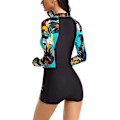 Miniatyrbild 4 av 5: Dam badkläder i ett stycke långärmad rashguard dam våtdräkt atletisk baddräkt surfing dykning dragkedja fram badkläder baddräkt Xd1 Black x Printed 3XL