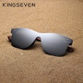 Miniatyrbillede 2 af 5: KINGSEVEN Håndlavede Solbriller Mænd Polariseret Valnød Træ Briller Kvinder Spejl Vintage Oculos de sol masculino UV400 silver walnut wood With Wood Case