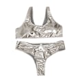 Miniatyrbillede 4 af 5: 9335# Dame Reflekterende Heldragt Split Seksuel Badedragt Guld Rash Guard Til Kvinder Cupshe White L