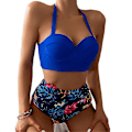 Miniatyrbild 1 av 3: Kvinnors sommarsemester strandbikini set sexig bh topp hög midja trosor baddräkt badkläder baddräkt E 2XL