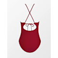 Miniatyrbilde 4 av 4: Kvinners badedrakt i ett stykke med høy hals, badedrakt til stranden, rynket magekontroll, badedrakt Wine Red XL