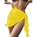 Pikkukuva 1 / 5: Naisten pitkä ja lyhyt sarong uimapukukangas kesäranta bikinit kääre läpikuultava lyhyt hame huivi uima-asukangas Yellow-Ruffle One Size