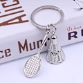Miniatyrbillede 3 af 4: Badminton Ketsjer & Shuttlecock Rustfrit Stål Tung Nøglering