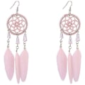 Miniatyrbillede 3 af 4: Kvinde Øreringe Knap Øreringe Stilfuld Enkelhed Fjer Øreringe Lang Hånd Flettet Kvast Øreringe Retro Boho Dream Catcher Design (farve: Pin