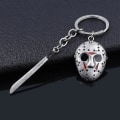 Miniatyrbilde 1 av 5: Nøkkelring med skrekkfilm-tema, Jason Hockey Mask Kniv, Metall Nøkkelring for Barn Halloween Smykker Gave Keychain