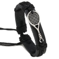 Miniatyrbillede 1 af 4: Enkel Håndvævet Sort Læderarmbånd Til Mænd Hånd Rustfrit Stål Basketball Armbånd Mode Justerbar Punk Kvinder Smykker Y Racket Adjustable