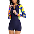 Miniatyrbild 1 av 5: Dam badkläder i ett stycke långärmad rashguard dam våtdräkt atletisk baddräkt surfing dykning dragkedja fram badkläder baddräkt Xd1 Navy 1516 XL