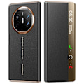 Miniatyrbillede 1 af 5: Til Huawei Mate X6 Etui Visningsvindue Auto Vågn Op Sov Læder Flip Telefon Cover Litchi Tekstur - Sort Red Gold