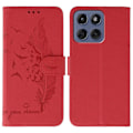 Miniatyrbild 1 av 5: Skal till Motorola Edge 60 Fusion 5G Fjäderavtryck PU Läder Plånbok Mobilskal - Röd Red
