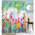 Miniatyrbillede 5 af 5: Flamingo Bruseforhæng, Tropiske Blade og Blomster Vandafvisende Anti-Muld Fabric Badeværelse Bruseforhæng