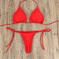 Pikkukuva 1 / 2: Naisten ultraohut elastinen Tanga-bikinisarja Sivusolmu Seksi Yksivärinen Uimapuku Side Tie Sexy Solid Color Swimsuit Bandage Style Brazilian Swimwear Red L
