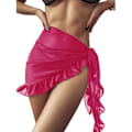 Pikkukuva 1 / 5: Naisten pitkä ja lyhyt sarong uimapukukangas kesäranta bikinit kääre läpikuultava lyhyt hame huivi uima-asukangas Rose-Ruffle One Size