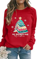 Jule sweatshirt til kvinder, sød juletræsmønster langærmet skjorte, julefrokost pullover, størrelse L