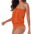 Miniatyrbilde 1 av 2: Kvinners Boho Bandeau En-delt badedrakt Stroppeløs badedrakt Off Shoulder Badetøy Sommer Strandklær Svømmedrakt Orange XL