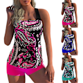 Miniatyrbild 3 av 3: Kvinnors blommiga tankini-set bikiniöverdel pojkshorts baddräkt strandkläder badkläder plus size Pink 5XL