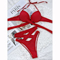 Miniatyrbild 5 av 5: Push Up Bikini för Kvinnor Sexig Bikini Bandage Bikini Set Hög Midja Brasiliansk Biquini Kors Simdräkt Strandkläder Baddräkt Black S