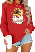 Pullover sweatshirt, jule sweatshirt til kvinder, retro julemandsmønster langærmet skjorte, størrelse XL