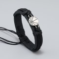 Miniatyrbild 3 av 4: Enkel Handvävd Svart Läderarmband För Män Hand Rostfritt Stål Basketboll Armband Mode Justerbar Punk Kvinnor Smycken  Y Racket Adjustable