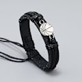 Miniatyrbillede 3 af 4: Enkel Håndvævet Sort Læderarmbånd Til Mænd Hånd Rustfrit Stål Basketball Armbånd Mode Justerbar Punk Kvinder Smykker Y Volleyball Adjustable