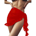 Pikkukuva 1 / 5: Naisten pitkä ja lyhyt sarong uimapukukangas kesäranta bikinit kääre läpikuultava lyhyt hame huivi uima-asukangas Red-Ruffle One Size