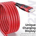 Pikkukuva 4 / 5: 2m USB C - Lightning -kaapeli digitaalisella näytöllä PD 27W pikalataus nylonpunottu johto - Punainen Grey