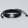 Miniatyrbild 2 av 4: Enkel Handvävd Svart Läderarmband För Män Hand Rostfritt Stål Basketboll Armband Mode Justerbar Punk Kvinnor Smycken  Y Racket Adjustable