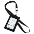 Vertical Genuine Leather ID Card Holder Black