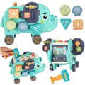 Montessori elephant activity toy with hammer and 4 blocks 18+ months