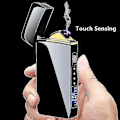 Miniatyrbillede 4 af 5: Elektrisk Vindtæt Metal Lighter Dobbelt Bue Flammeløs Plasma Genopladelig USB Lighter LED Strømvisning Berøringsfølsom Lighter Sort