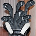 Miniatyrbillede 2 af 5: Golf Jern Headcovers Lang Hals Nummer 3 4 5 6 7 8 9 P S, Deluxe Køllehovedbeskyttere med Lynlås til Venstre Højre Hånds Golfspiller Farve Sort Passer til Jernkøller